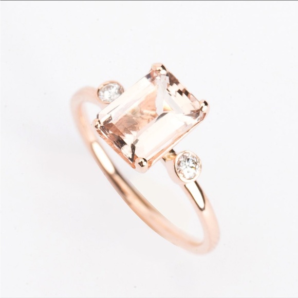 ✨💍Exquisite Morganite Emerald Cut and Diamond Princess Cut Rose Gold Ring 7 - Picture 3 of 9